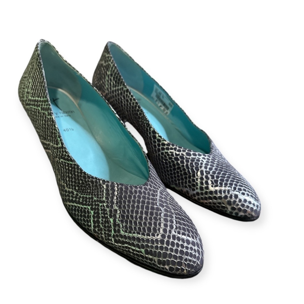 Thierry Rabotin Snake Print Slate Blue/Silver Pumps 10 - Picture 2 of 8